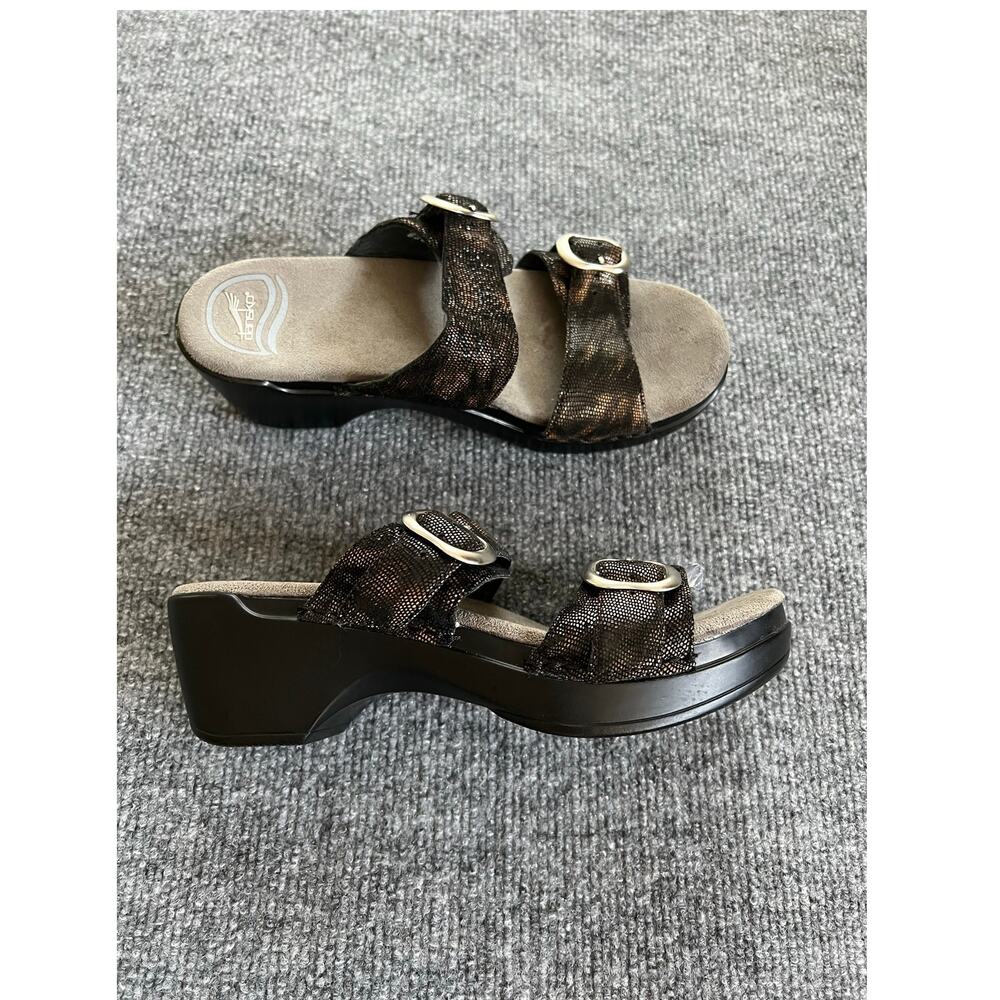 Dansko Sophie Slide Sandals Textured Brown Snake Print Leather EU37 US 6.5-7